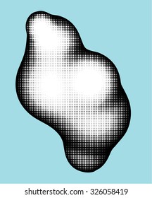 cloud blob shape in halftone black and white over blue
