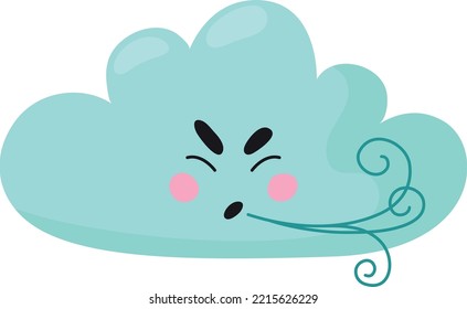 Cloud Blowing Wind. Funny Cartoon Weather Character