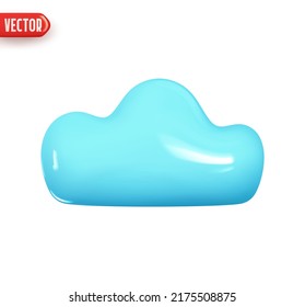 Cloud blue color. Realistic 3d design In plastic cartoon style. Icon isolated on white background. Vector illustration