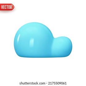 Cloud blue color. Realistic 3d design In plastic cartoon style. Icon isolated on white background. Vector illustration