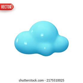 Cloud blue color. Realistic 3d design In plastic cartoon style. Icon isolated on white background. Vector illustration