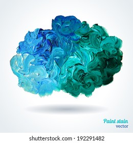 Cloud of blue and green oil paints isolated on white, abstraction composition. Vector design.