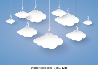 Cloud in Blue sky  Paper art Style.vector design element  illustration