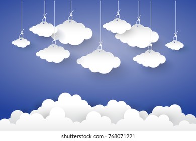 Cloud in Blue sky  Paper art Style.vector design element  illustration