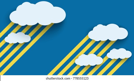 Cloud in Blue sky Paper art Style. Abstract cloud paper shape style and rain. vector, illustration.