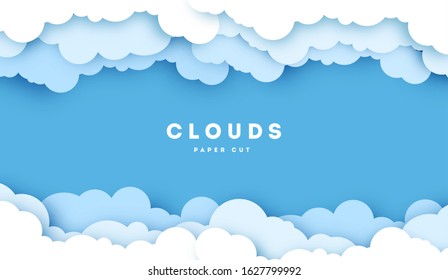 Cloud and blue sky paper cut design. Vector paper art illustration