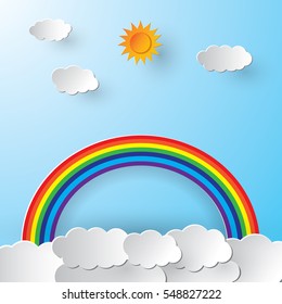 Blue Sky Vector Background Cloudsrainbow Sun Stock Vector (Royalty Free ...