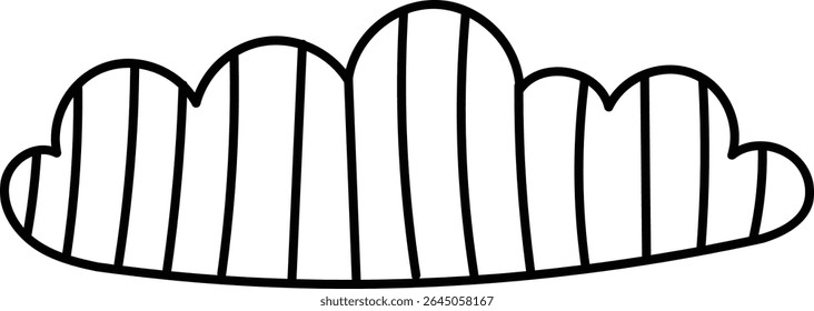 A cloud with bold stripes in a clean line art style. The illustration features a fluffy shape outlined with distinct vertical lines. Cartoon vector illustration.
