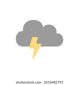Nuvem com um raio amarelo arrojado atingindo, simbolizando as condições de tempestade. Ótimo para alertas em tempo real ou temas climáticos dramáticos.