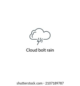 Cloud bolt rain icon thin line stock illustration. Weather forecast line icon, isolated on white background, weather stroked symbol. 