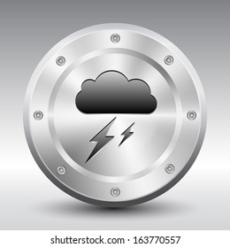 Cloud and Bolt symbol icon on silver button, Vector illustration image.