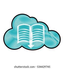 cloud and book with download arrow icon over white background. electronic book concept. colorful and sketch design. vector illustration
