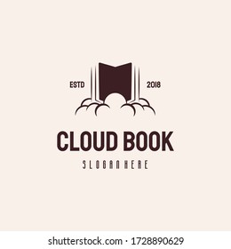 Cloud Book logo hipster retro vintage vector template, Online Education logo