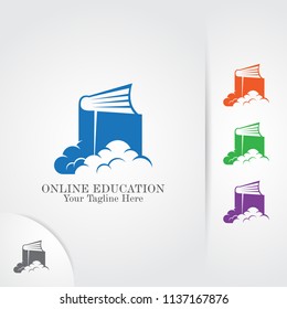 Cloud book logo for online education, library and book store.