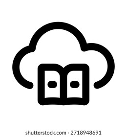 Icono de línea moderna del libro de la nube. Profesional de Vector mínimo que representa la lectura en línea Biblioteca digital y almacenamiento en la nube para el conocimiento.
