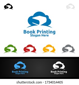 Cloud Book Printing Company Vector Logo Design for  Book sell, Book store, Media, Retail, Advertising, Newspaper or Paper Agency Concept