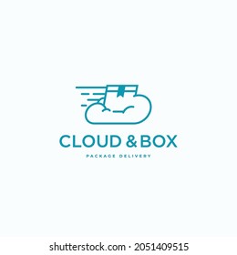 Concepto de diseño de símbolo de icono del logotipo de entrega del paquete en la nube con caja. Ilustración del vector