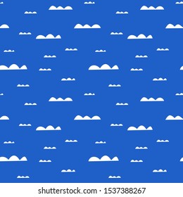 Cloud boy gift wrapping, wallpaper. Blue seamless scandi pattern with minimalist symbols and shapes. Repeat textile design. Clean and simple fabric scandinavian print