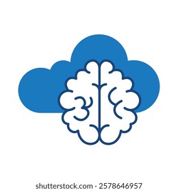 Cloud Brain Blue Icon. Cloud Technology Editable Stroke Vector Illustration