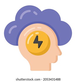 Cloud brain energy flat style icon, editable vector 