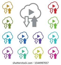 Cloud, broadcast, videos, online training multi color icon. Simple glyph, flat vector of online traning icons for ui and ux, website or mobile application