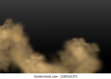 A Cloud Of Brown Dust And Sand With Particles Of Flying Dry Sand And Dirt.Trace On A Dusty Road Or Highway From A Car.Clubs Of Dark Smoke.Realistic Illustration On A Transparent Background.