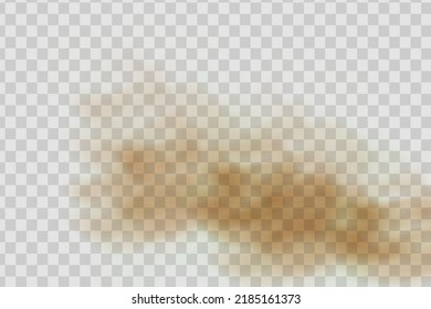 A Cloud Of Brown Dust And Sand With Particles Of Flying Dry Sand And Dirt.Trace On A Dusty Road Or Highway From A Car.Clubs Of Dark Smoke.Realistic Illustration On A Transparent Background.