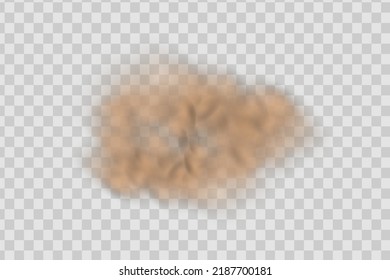 A cloud of brown dust and sand with particles of flying dry sand and dirt.Trace on a dusty road or highway from a car.Clubs of dark smoke.Realistic illustration on a transparent background.