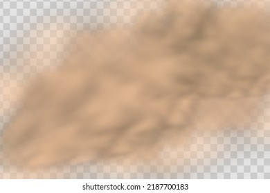 A cloud of brown dust and sand with particles of flying dry sand and dirt.Trace on a dusty road or highway from a car.Clubs of dark smoke.Realistic illustration on a transparent background.