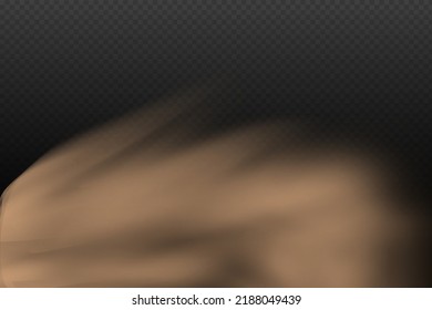 A cloud of brown dust and sand with particles of flying dry sand and dirt.Trace on a dusty road or highway from a car.Clubs of dark smoke.Realistic illustration on a transparent background.