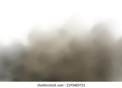 A cloud of brown dust and sand with particles of flying dry sand and dirt.Trace on a dusty road or highway from a car.Clubs of dark smoke.Realistic illustration on a transparent background.
