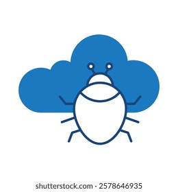 Cloud Bug Blue Icon. Cloud Technology Editable Stroke Vector Illustration