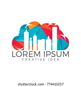 Cloud Building logo designs. City cloud digital server logo.