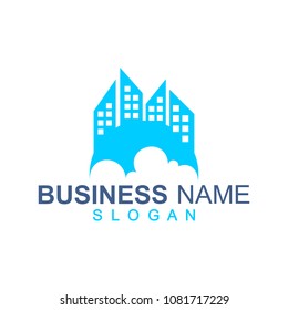 Cloud building sillouette vector logo template. ready for use for your company