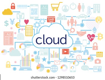 cloud business connected icon set white background