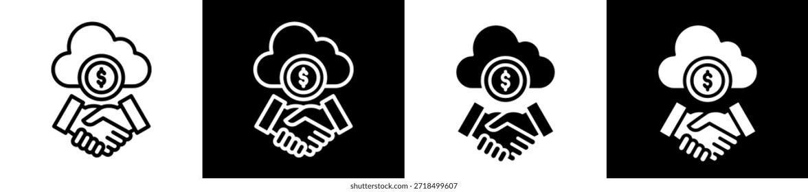 Cloud Business Icon Set En Colección De Estilo Relleno En Blanco Y Negro