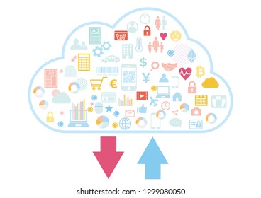 cloud business icon set white background upload and
download