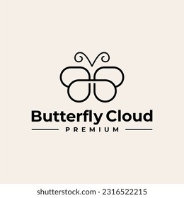 CLOUD BUTTERFLY LOGO LINE ART MONOLINE VECTOR ICON ILLUSTRATION