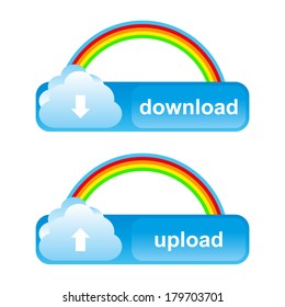 cloud buttons download and upload with rainbow