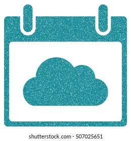 Cloud Calendar Day grainy textured icon for overlay watermark stamps. Flat symbol with unclean texture. Dotted vector soft blue ink rubber seal stamp with grunge design on a white background.