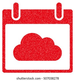 Cloud Calendar Day grainy textured icon for overlay watermark stamps. Flat symbol with scratched texture. Dotted vector red ink rubber seal stamp with grunge design on a white background.