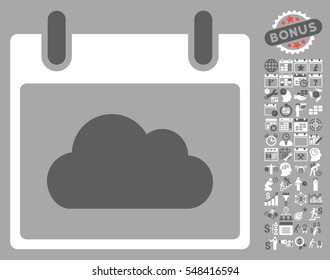 Cloud Calendar Day icon with bonus calendar and time management graphic icons. Vector illustration style is flat iconic symbols, dark gray and white, silver background.