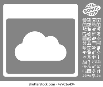 Cloud Calendar Page icon with bonus calendar and time management graphic icons. Vector illustration style is flat iconic symbols, white, gray background.