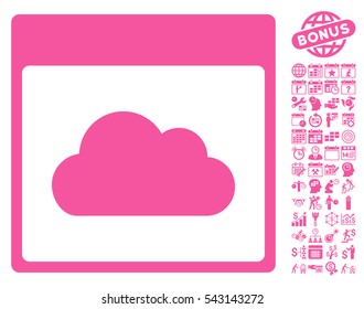 Cloud Calendar Page icon with bonus calendar and time management images. Vector illustration style is flat iconic symbols, pink, white background.