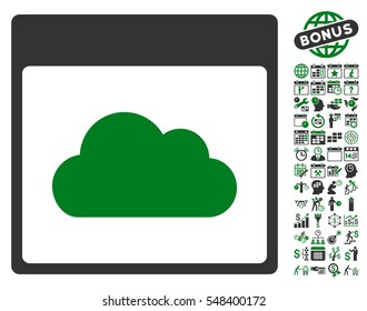 Cloud Calendar Page icon with bonus calendar and time management pictograph collection. Vector illustration style is flat iconic symbols, green and gray, white background.