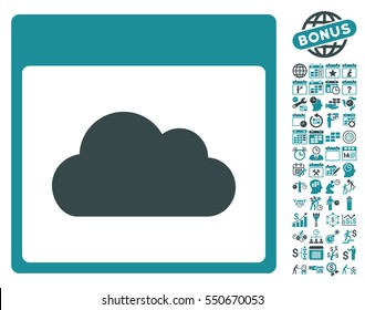 Cloud Calendar Page icon with bonus calendar and time management symbols. Vector illustration style is flat iconic symbols, soft blue, white background.