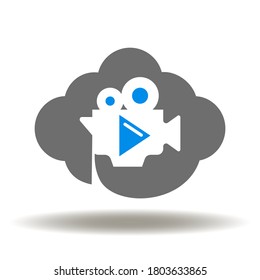 Cloud Cam Play Button Icon Vector. Live Streaming Logo. Internet Broadcasting Sign.