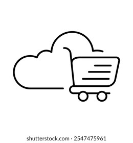 Cloud Cart Line Icon. Cloud Technology Editable Stroke Vector Illustration