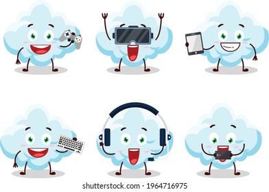 Cloud cartoon character are playing games with various cute emoticons