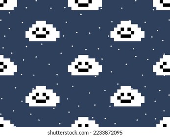 Cloud cartoon character seamless pattern on blue background